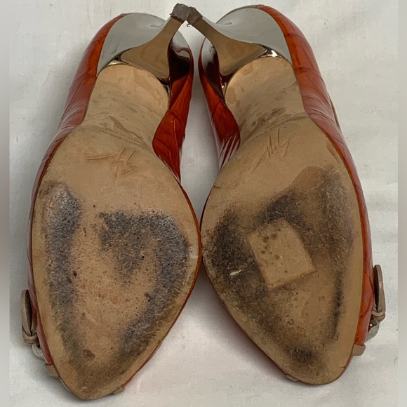 Giuseppe Zanotti Orange and Tan Croc-Embossed Heels Sz 36/6. Price Firm. - Picture 10 of 11